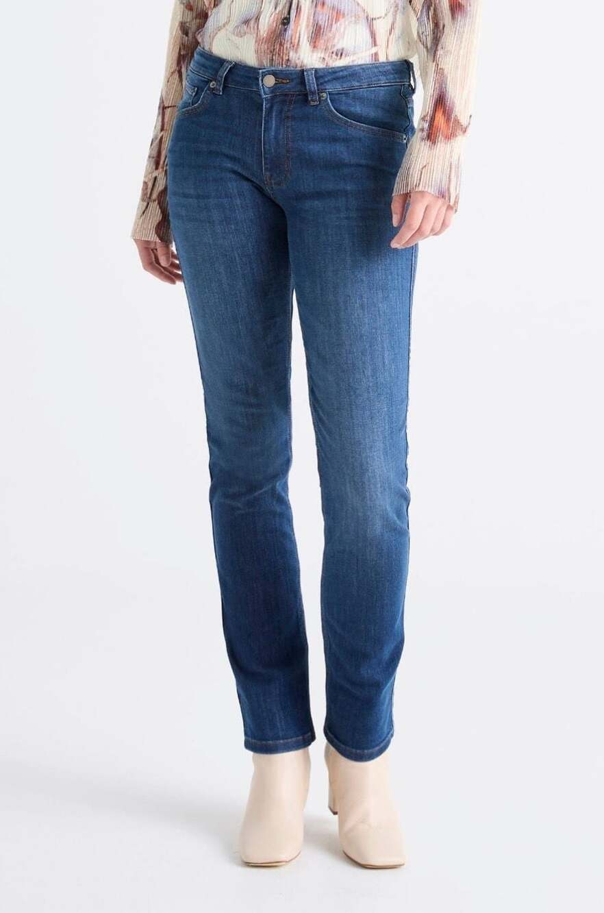 DU/ER Women's Performance Denim Slim Straight Jeans Aged Medium Stone 31/32